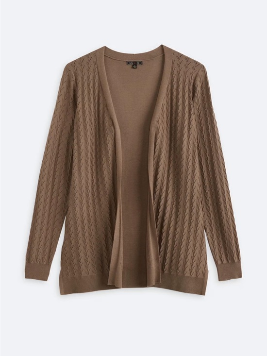 Lety & Me Sweaters - Taupe Brown Open Front Textured Cardigan Long Sleeve Career Workwear size Medium